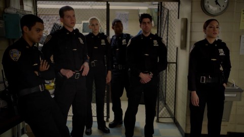 The rookies of NYC 22, from left: Ahmad (Tom Reed), Kenny (Stark Sands), "White House" (Leelee Sobieski), "Jackpot" (Harold House Moore), "Lazarus" (Adam Goldberg) and Tonya (Judy Marte)